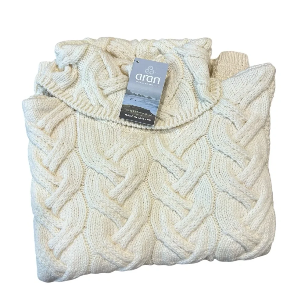 Aran Crafts NEW Cream Cowl neck Cable Knit sweater - Picture 3 of 10